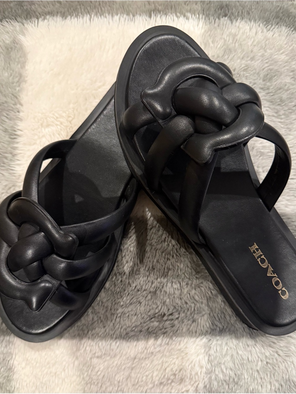 COACH Black Knotted Slide Sandals